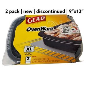 2 Pack Glad Simply Cooking Ovenware 9”x12” Pans Lids Discontinued Bake Serve Go